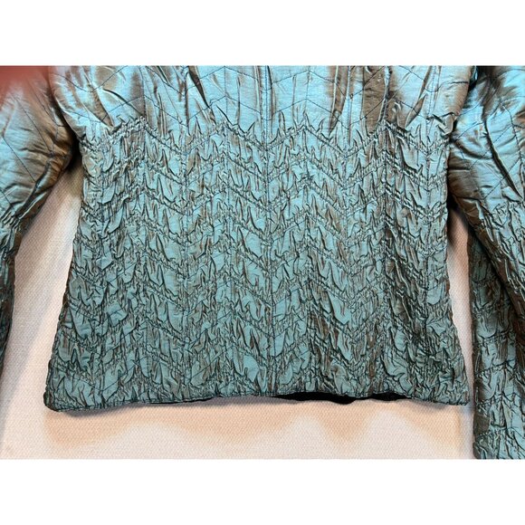 Ubu Women Crinkle Quilted Jacket Medium Metallic Teal Textured Travel Reversible - Picture 12 of 12